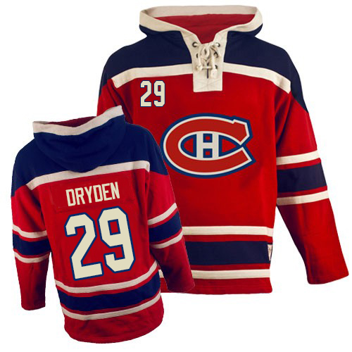 Montreal Canadiens No29 Ken Dryden Red Sawyer Hooded Sweatshirt Stitched NHL Jersey